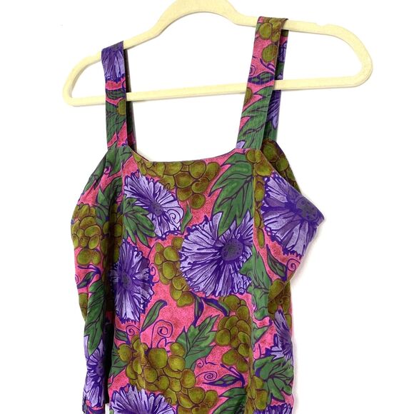 Michel Bruche VTG Purple Pink Floral Tropical Unlined Summer Artsy Tank Top 6 - Picture 3 of 9
